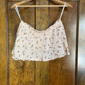 Faithful The Brand Cream Ditsy Floral Strapless Swing Cropped Top Size L